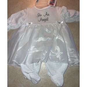 Vintage Small Steps Infant Girls White Angel Dress & Footed Pants 0-3‎ Months